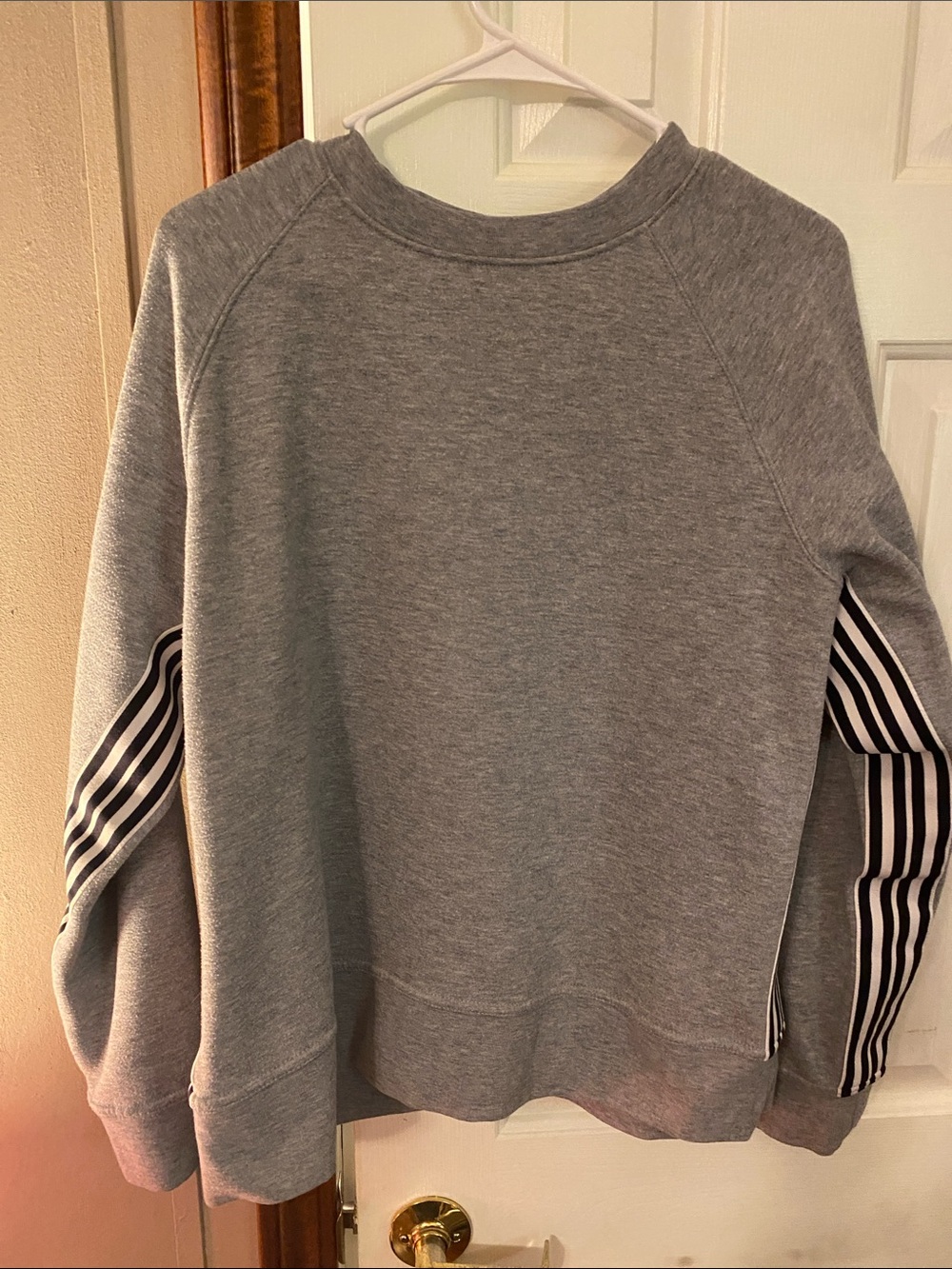 Avia Gray Crewneck Sweatshirt with Black and White Striped Sleeve Panels